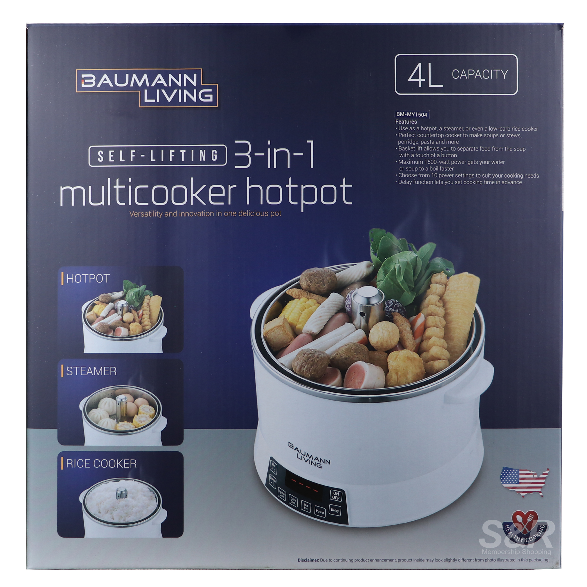 Baumann Living Self-Lifting 3 in 1 Multicooker Hotpot 4L BM-MY1504